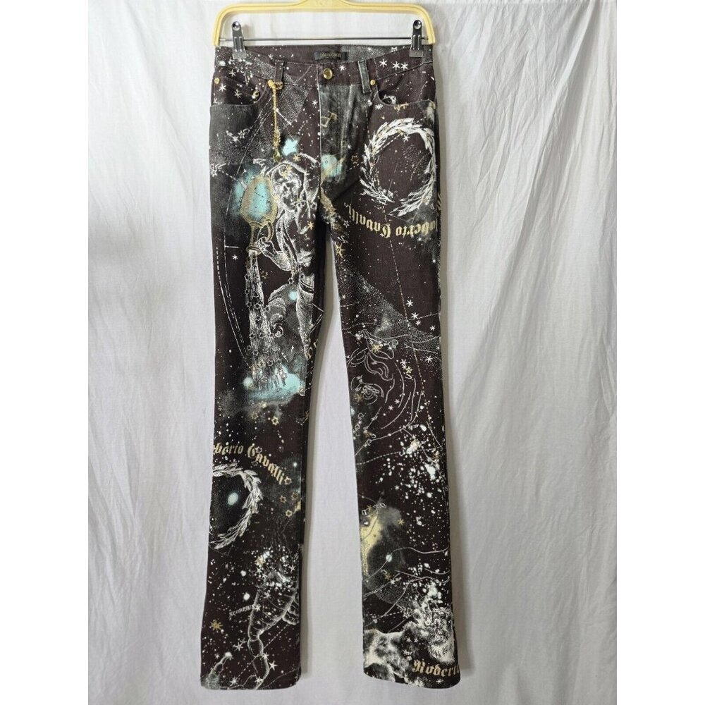 2003 Roberto Cavalli Astrology Logo Print Horoscope Jeans Pants Size Small- HTF